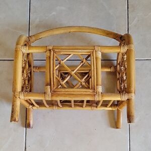 French Riviera Bamboo and Rattan Magazine Rack, Mid-Century Modern